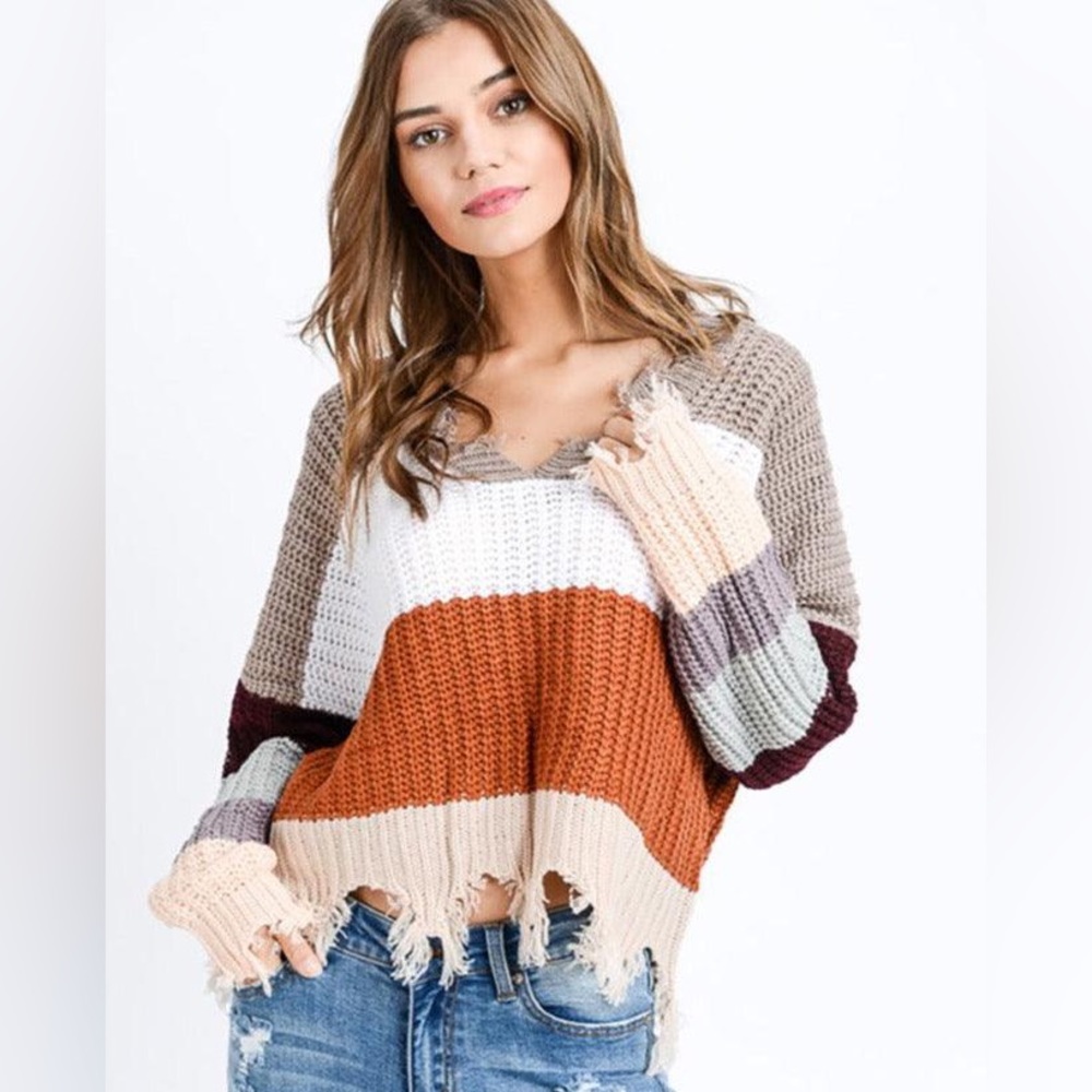 Miracle Womens Distressed Multi Color Block Sweat… - image 1